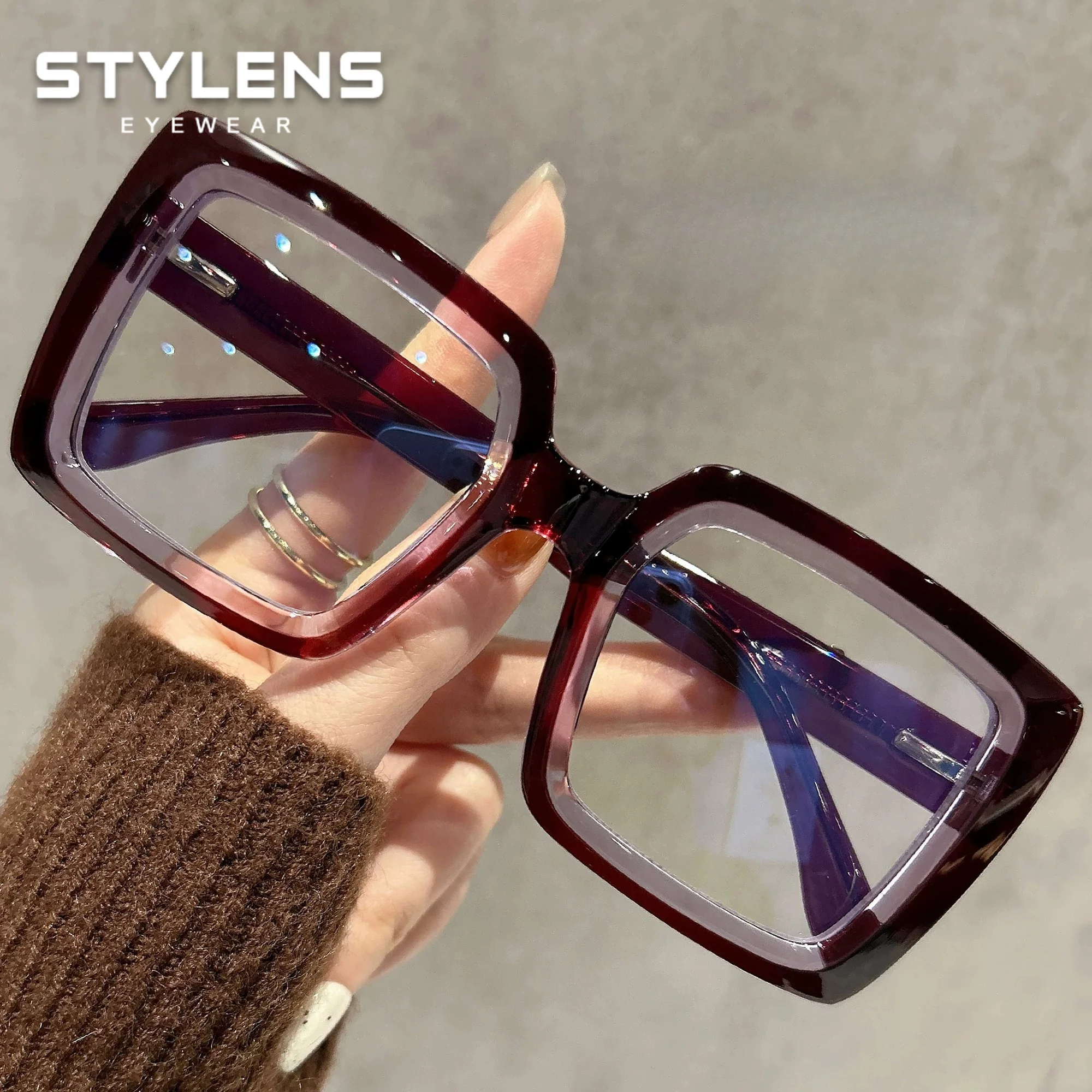 STYLENS 트렌디한 사각형 대형 프레임 독서용 안경 여성용 블루라이트 차단 근시 안경 맞춤형 다초점 안경