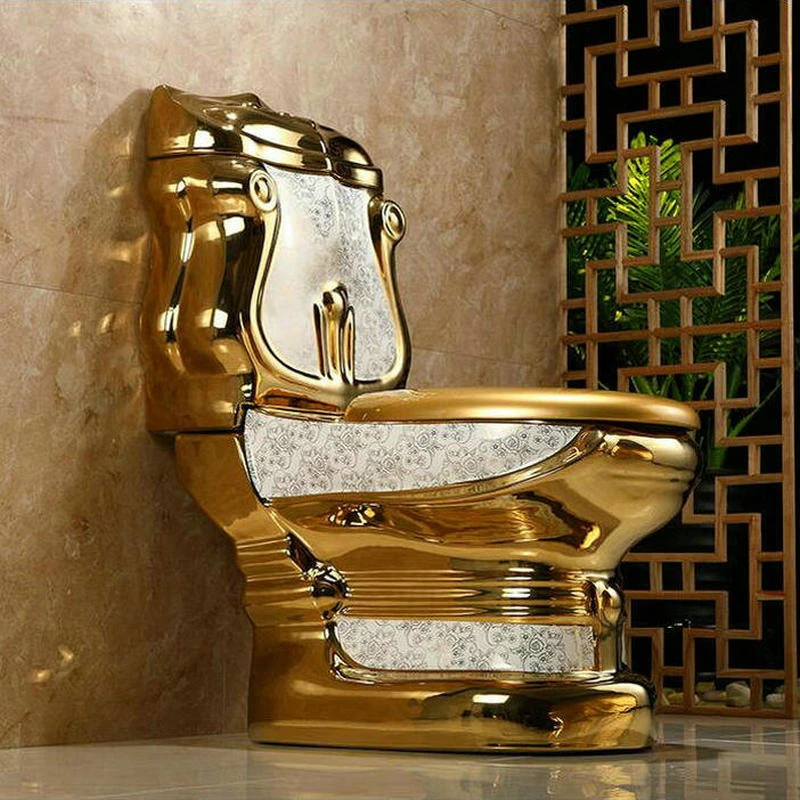 

European Style Artistic Golden One Piece Closestool Gravity Fluishing Washdown Toilet