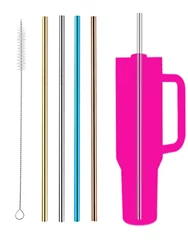 4PCS 304 Stainless Steel Replacement Straw Compatible with 30 Oz 40 Oz Cup Tumbler 4 Reusable Straws with Cleaning Brush