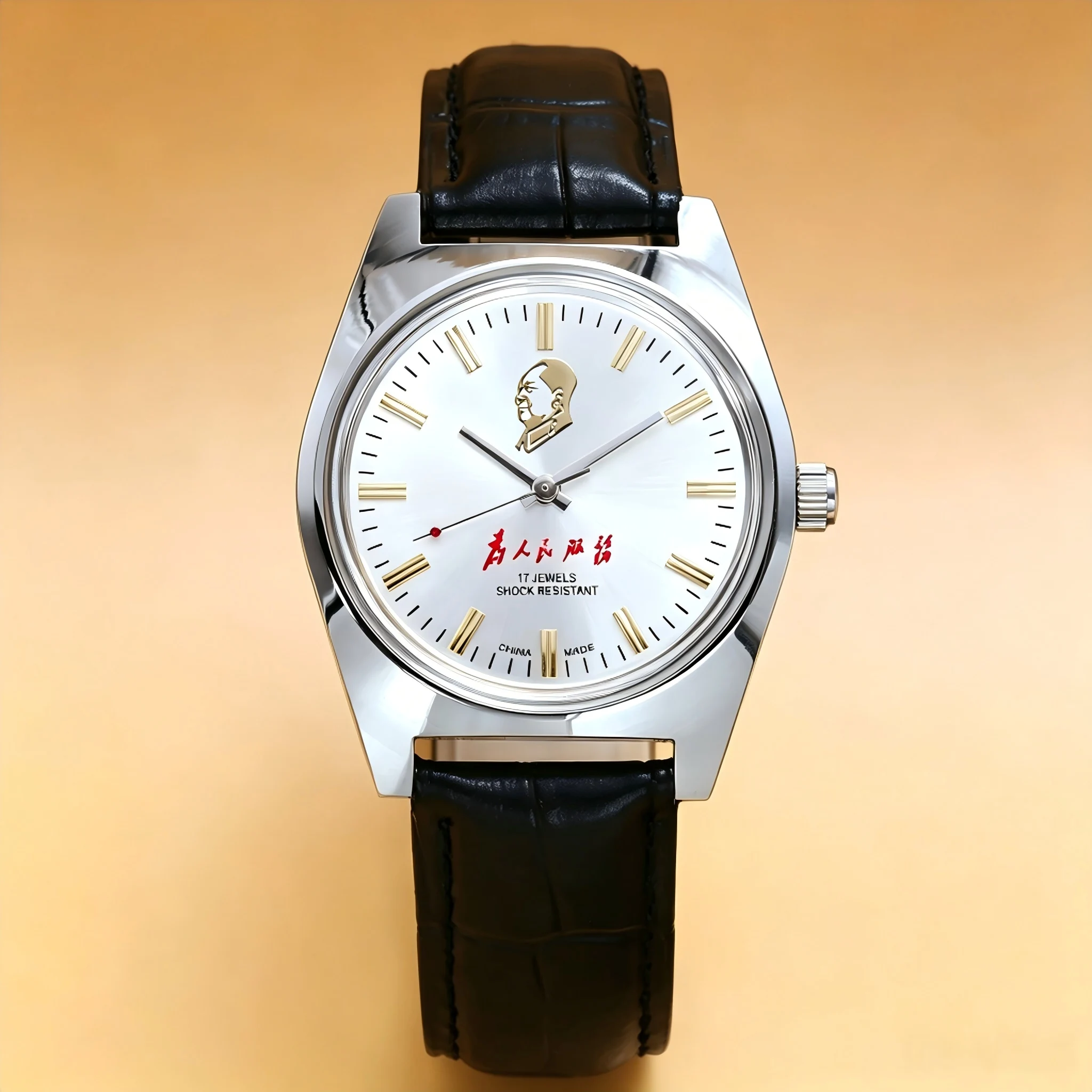 

Shanghai Brand Vintage Mechanical Watch 17 Jewels Manual Winding Shock Resistant Leather Strap Classic China Made Dress Watch