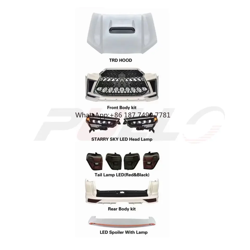 

Car Body Kit for 4 Runner 2010-2021 Change to .Style Include Front and Rear Bumper with Grille and Auto Lamps Hood Spoiler