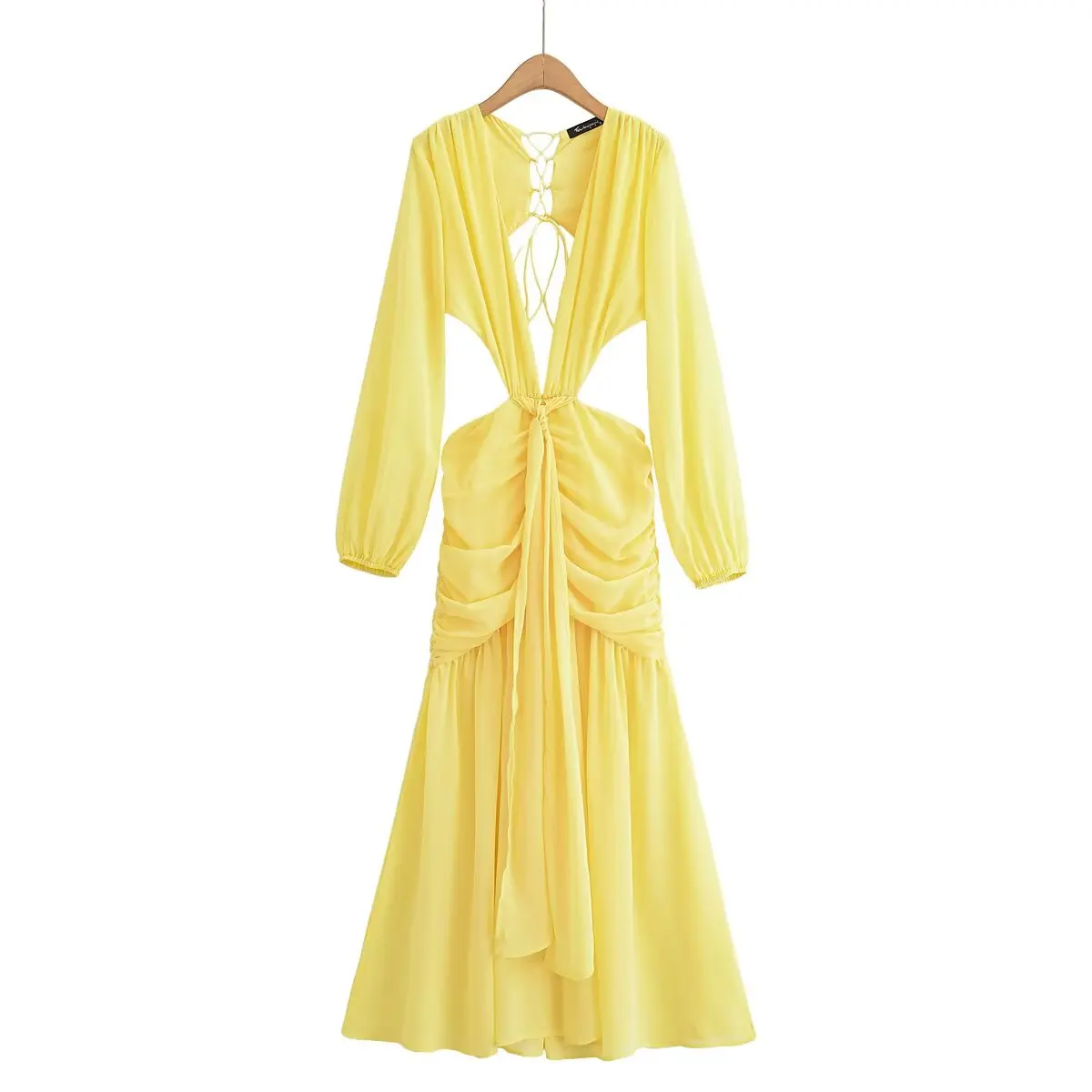 KONDALA, vestido Sexy elegante de gasa para mujer, cintura hueca, escote en V profundo, vestido ajustado sin espalda, vestido de mujer romántico de vacaciones de verano 2025