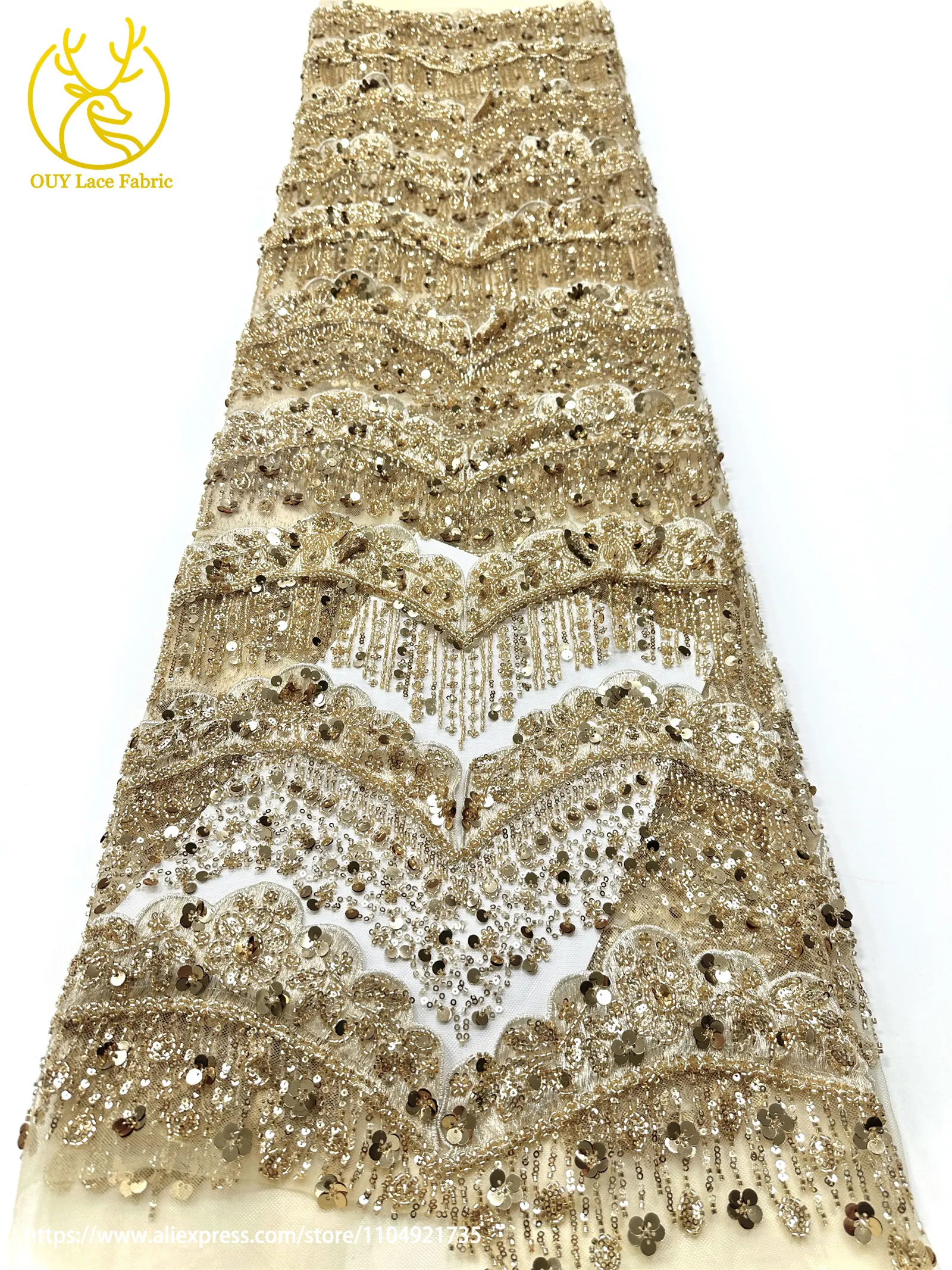 3D Luxuriöser Afrikanischer Stickerei-Spitzenstoff 2026 Hochwertiger Französischer Perlen-Pailletten-Spitzenstoff für Brautkleider und Festkleider – Detail 16