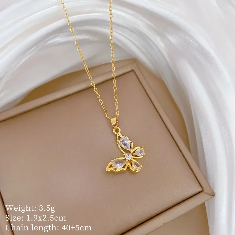 Fashion Butterfly Zircon Pendant Necklace for Women Girls Stainless Steel Chain Party Accessories Jewelry Gifts image 5