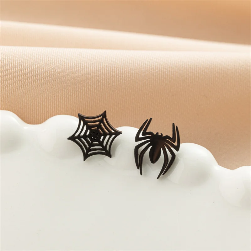 Fashion Asymmetric Earrings Cartoon Spider Web Stainless Steel Earrings Animal Spider Piercing Needle Ornaments Simple Gift image 4