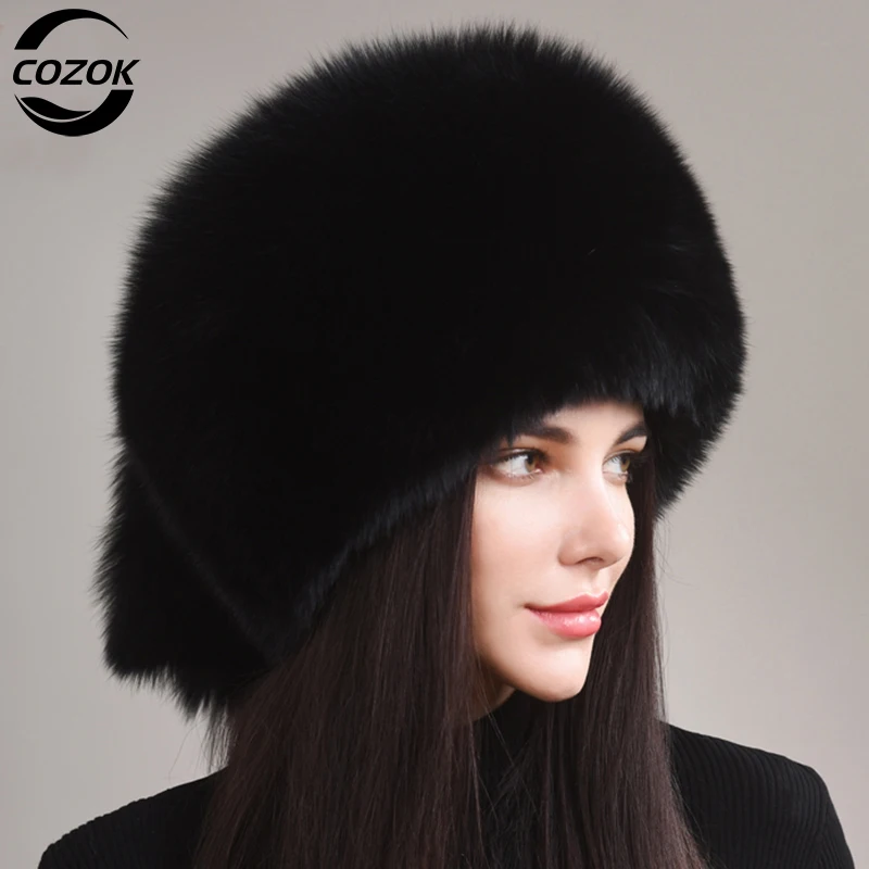 

Autumn And Winter 2023 New Women 's Genuine Raccoon Russian Fur Hat Real Fox Fur Hat Dome Mongolian Hat