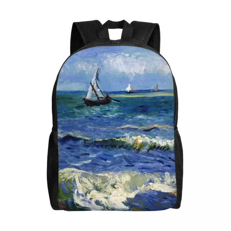 

Personalized Vincent Van Gogh Backpacks Women Men Casual Bookbag for College School Beach at Scheveningen in Stormy Weather Bags