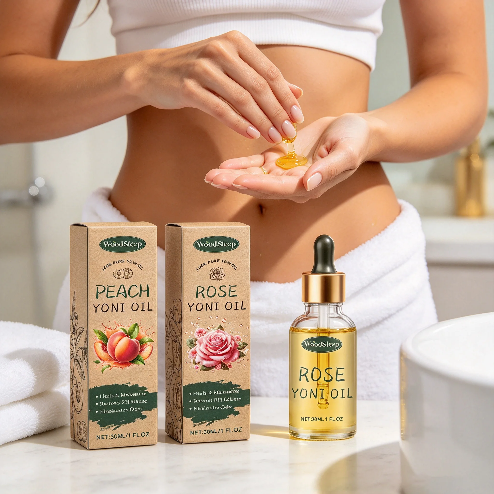 WOODSLEEP Feminine Intimate Care Oil Remove Odor Reduce Inflammation Irritation Relief Itch Moisturize Sooth Rose Peach Yoni Oil