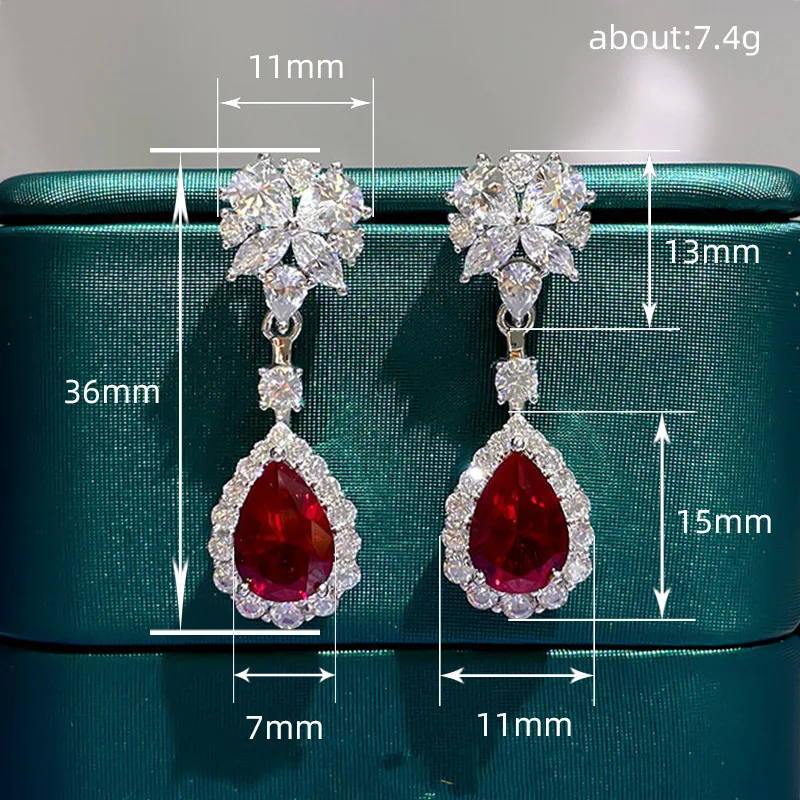 Huitan Bright Red CZ Dangle Earrings for Women Aesthetic Flower Design Bridal Wedding Earrings Anniversary Gift Trendy Jewelry