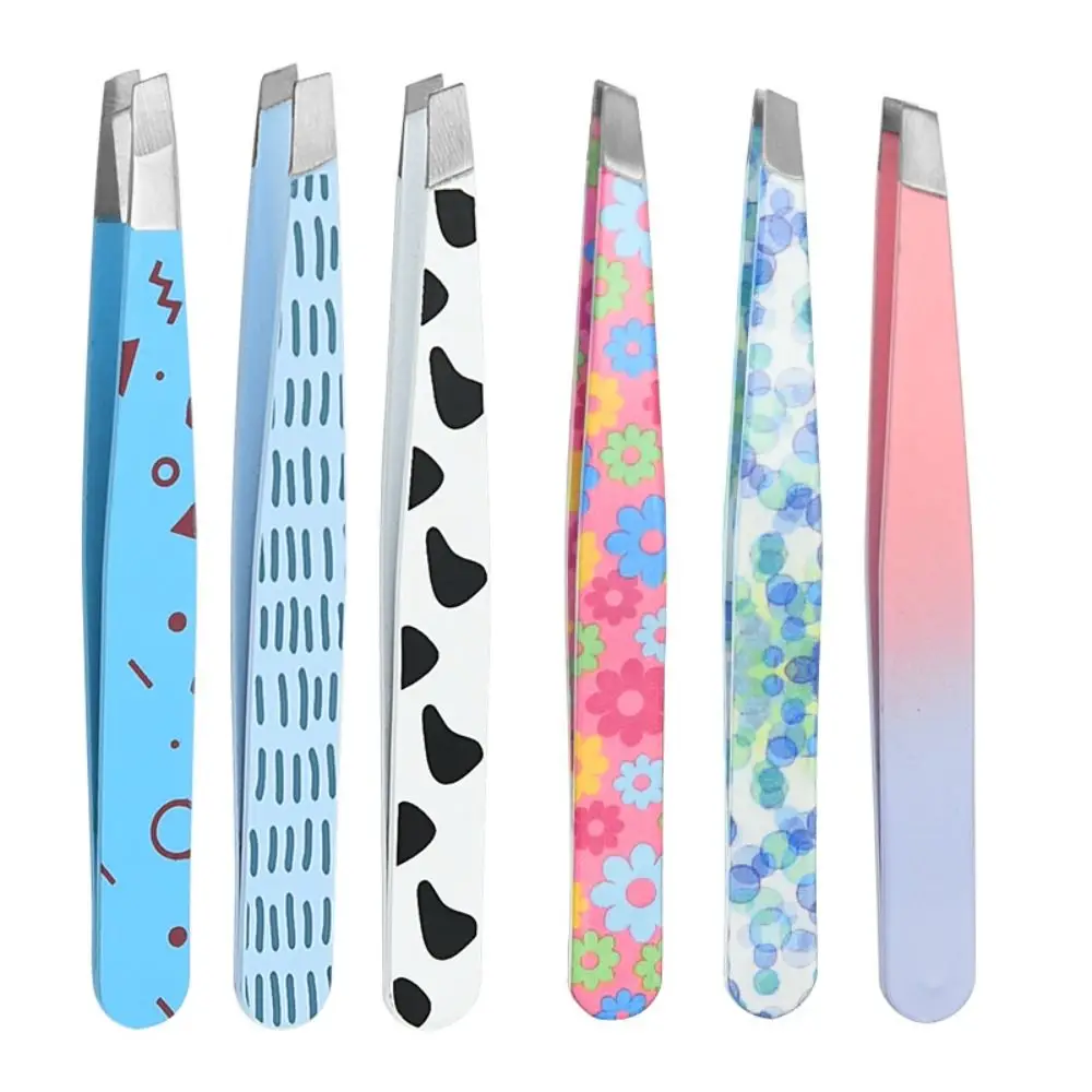 Professional Cartoon Pattern Eyebrow Tweezers Brow Trimming Stainless Steel Eyebrow Clip Removal Fine Hairs Waterproof