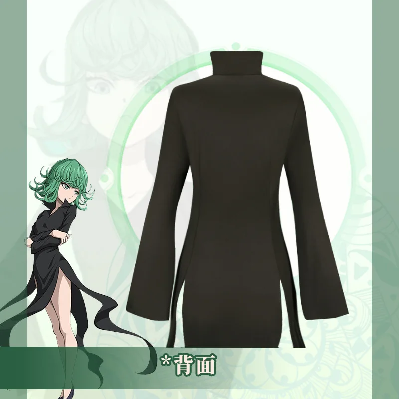 Adultos niños Terrible Tornado Senritsu No Tatsumaki One Punch-Man Cosplay disfraz peluca negro vestido dividido mujer Sexy traje de Halloween