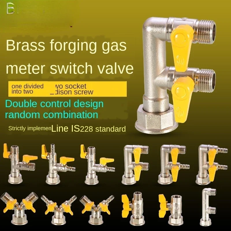 Brass Gas Meter Switch Connector One Point Two Way Natural Gas Meter Ball Valve Valve Three-way M30 Turn 1/2 Inch Gas Stove