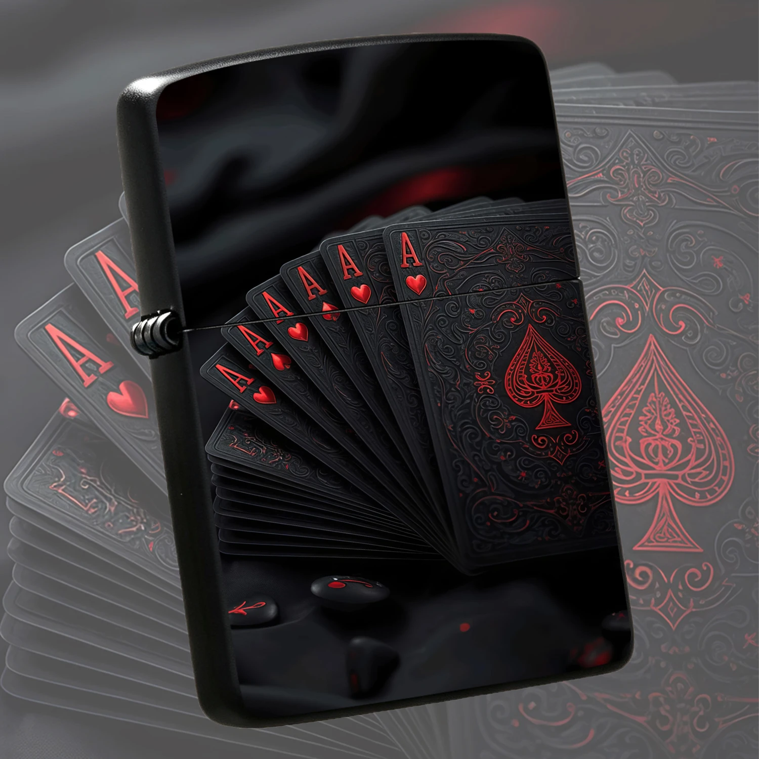 Black Red 6 A Poker Themed, Retro Printing Black Playing Card Pattern Body, Non-Slip Textured Durable Portable Igniter, Stylish Cool Men'S For Daily Use Gifting, Ideal For Casino Night Outdoor Travel Party A Fun And Humorous Lighter