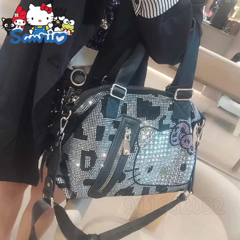 Hello Kitty Women's Handbag with Diamonds Shiny Diamond Women's Shoulder Bag Large Capacity Women's Bag High Quality