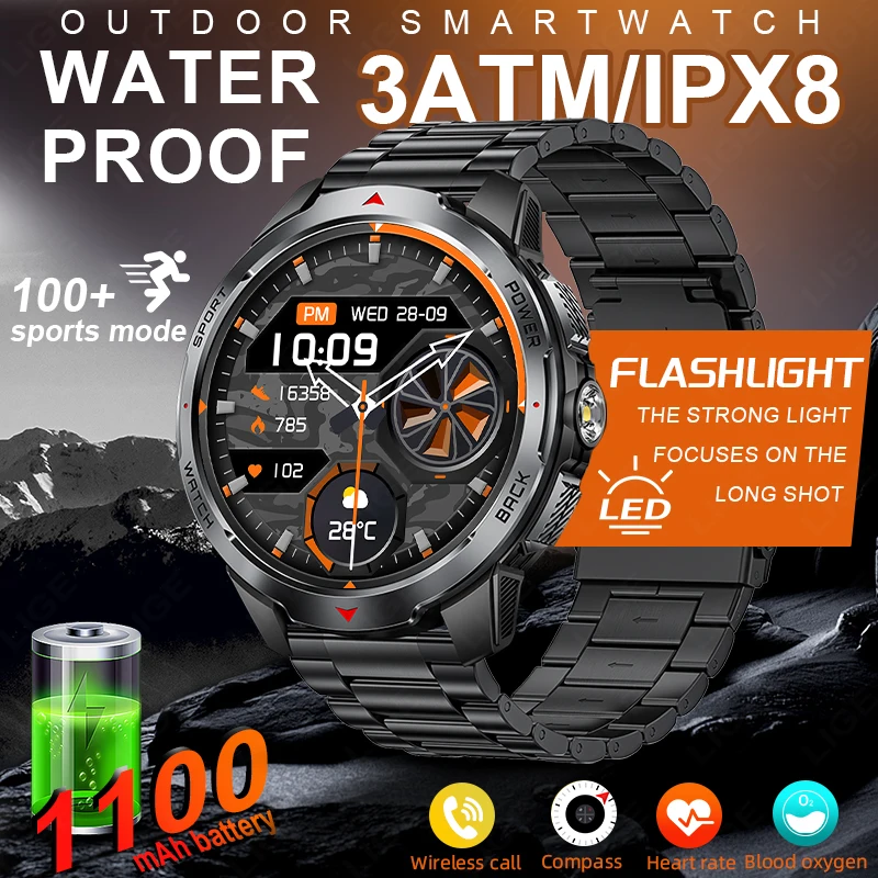 

LIGE 1100 mAh Smart Watch 1.7 Inch Screen Bluetooth Call Voice Assistant Watch Sports Fitness 3ATM Waterproof Smartwatch For Men