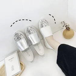 Comemore New strass Leather Flats Shoes donna Silver Bling mocassini Slip On Platform Shoes donna Flat Slipper studenti Casual