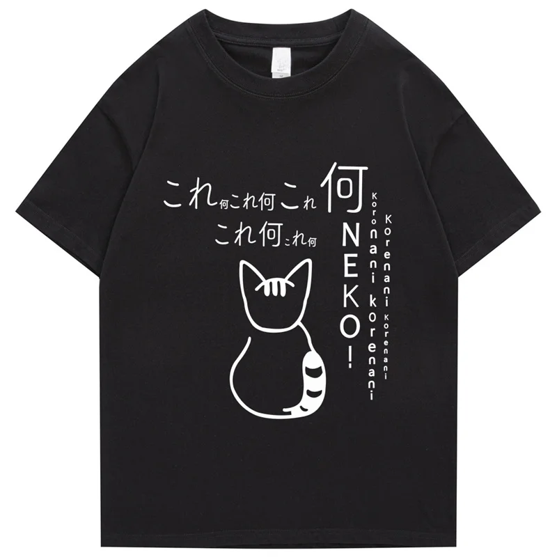 Anime Tokyo Men Tshirts Japanese Oversized Cute Cat Cartoon Print Male Casual Short Sleeve Tops Loose Summer Harajuku Tee Shirt