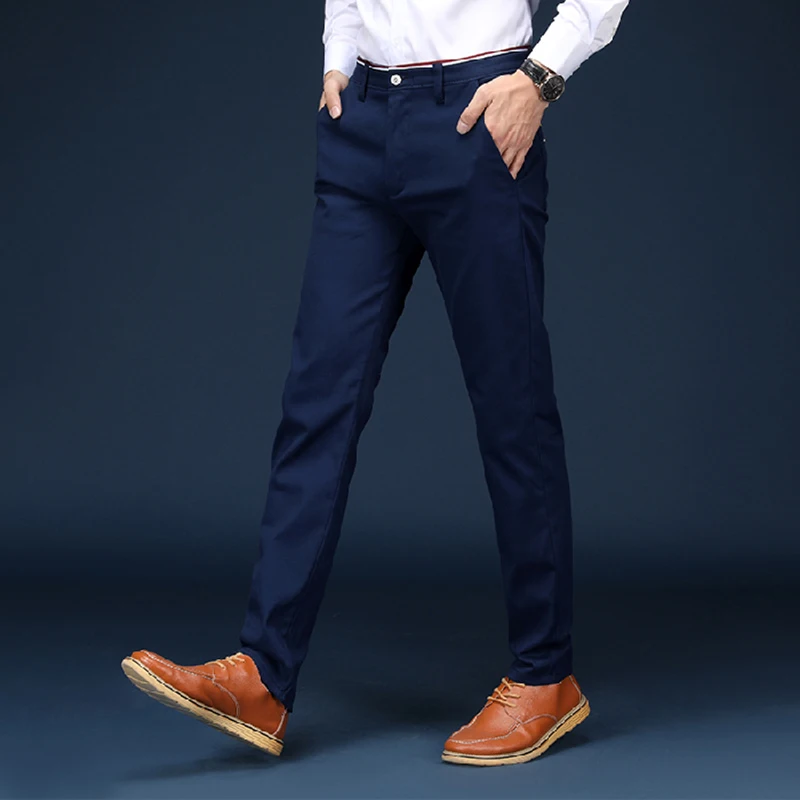 Casual Cotton Men's Trousers Solid Color Slim Fit Male Pants New Spring Autumn High Quality Classic Business Pants Men Office