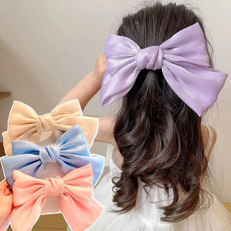 Gancho grande de lazo grande para niña y mujer, horquillas de cinta, clip de pelo de satén para mujer, pinza, accesorios para el cabello