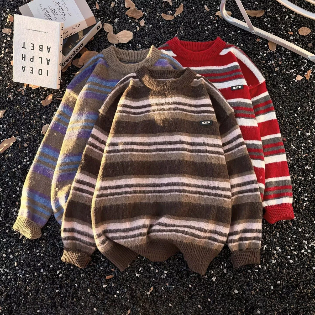 

Fall Winter V-Ne Knitted Cardigan Men's Color Casual Sle Loose Fit Long Sve Outerwear Polyester Fiber