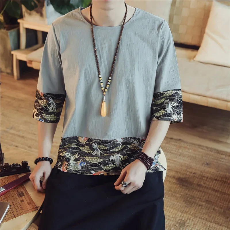 2024 ฤดูร้อนVINTAGEเสื้อผ้าฝ้ายผ้าลินินปลาคาร์พKung Fu Hanfuเสื้อผ้าจีนแบบดั้งเดิมสําหรับชายเสื้อMN3