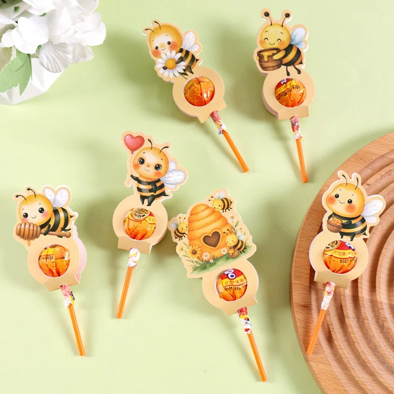 24 Stück Bienen-Lollipop-Halterkarten, 6 verschiedene Designs, Geburtstags-Lollipop-Papierkarten, Honigbienen-Süßigkeitenkarten, Deko-Geschenk-Gastgeschenke – Detail 2