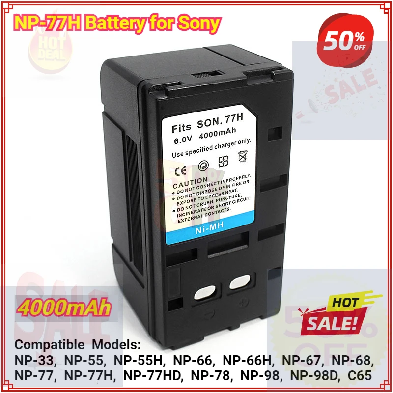 

Camera Battery 6V /4000mAh for Sony NP-33 NP-55 NP-66H NP-66 NP-68 NP-98 NP-77 +Charger Rechargeable Battery High Qualty