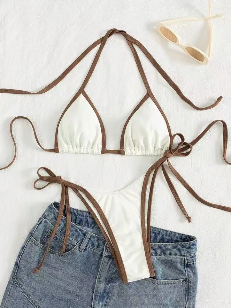 2026 Il colore sexy a contrasto separa il micro bikini costume da bagno da donna costumi da bagno femminili mini perizoma bikini set costume da bagno a due pezzi