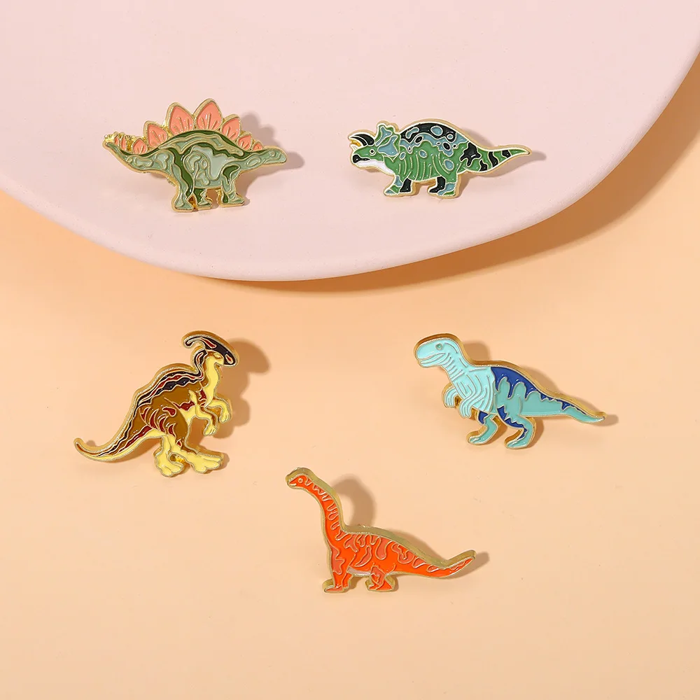 Cartoon Dinosaur Cute Ancient Animals Enamel Pin Jacket Sweater Decorative Jewelry Lapel Badge Accessories Brooch for Kids Gifts