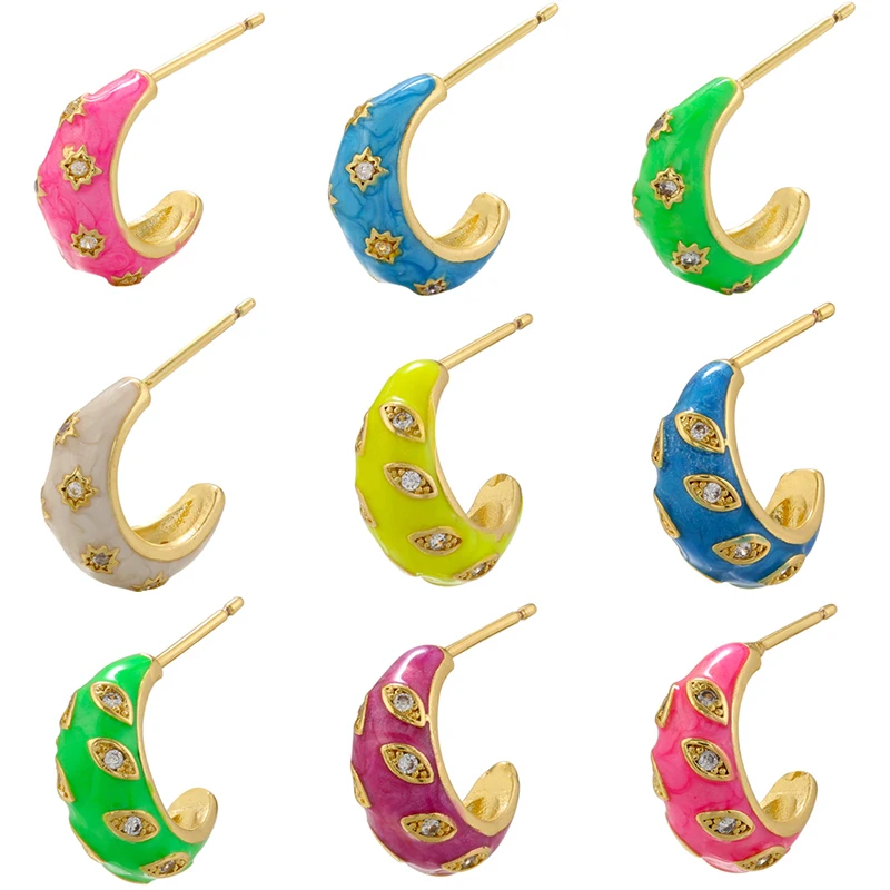 ZHUKOU Enamel stud Earrings 2 styles Cubic Zirconia Women's Earrings Color Preservation Fashion women Jewelry Wholesale VE903