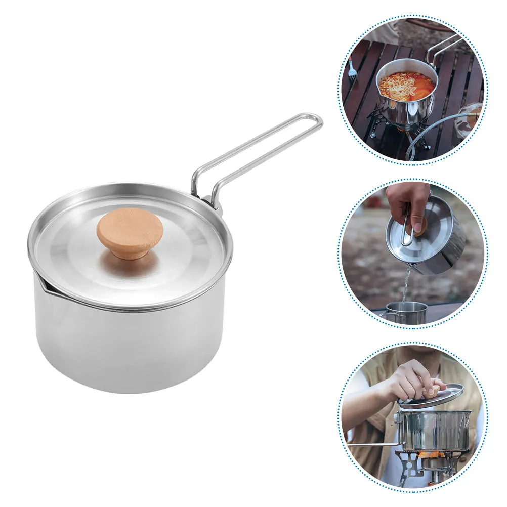 

Outdoor Portable Cooking Pot Stainless Steel Camping Kettle Lightweight Foldable Handle Suitable for Hiking Camping Bbq Picnic