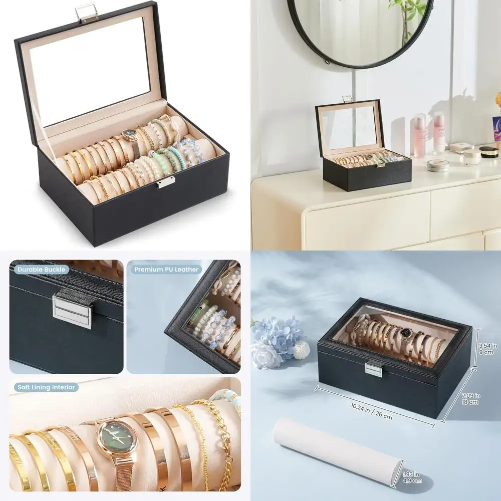 

Clear Lid Jewelry Box Organizer with Rods for Bangles and Watches, Storage Case for Women & Girls