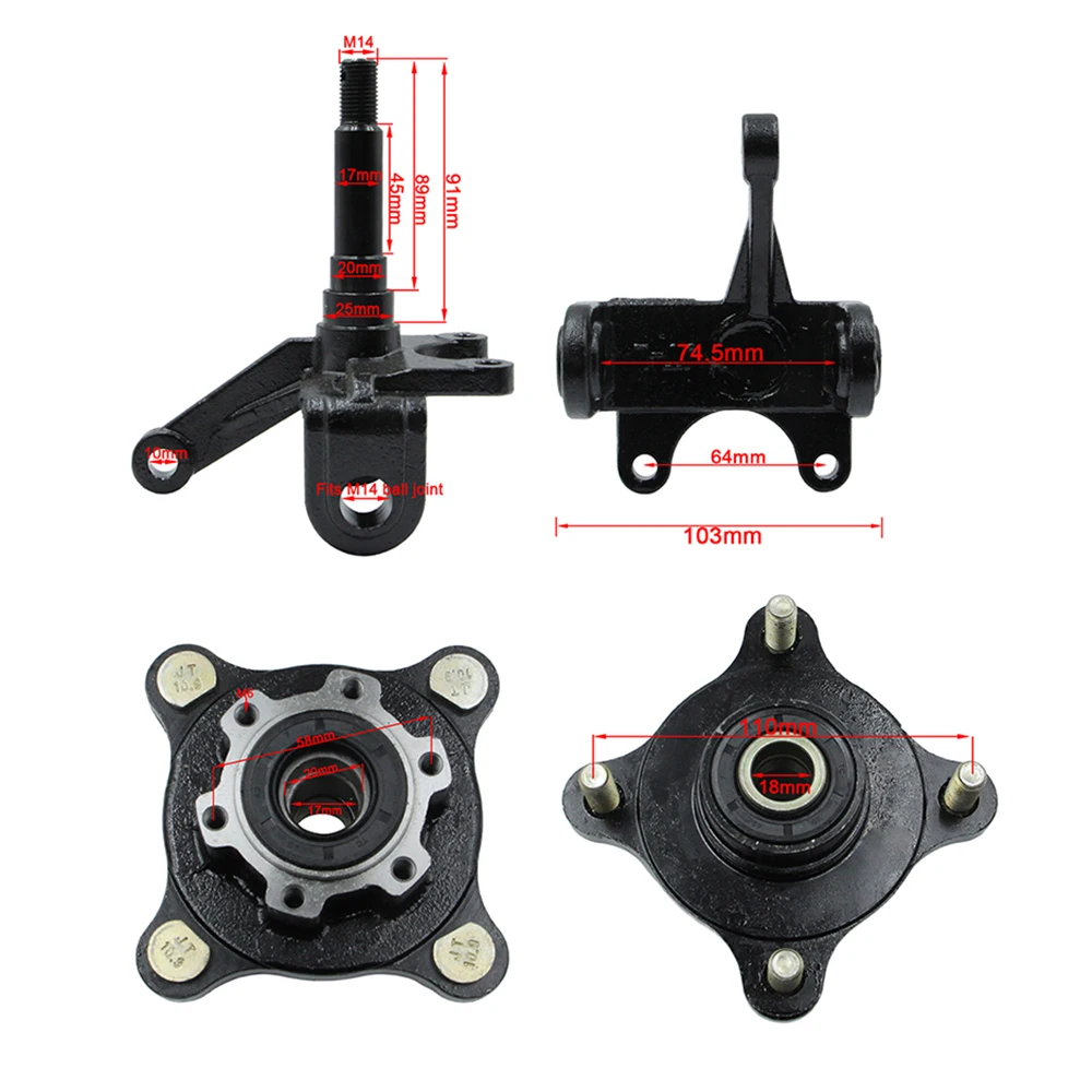 Front Hydraulic Brake Steering Strut Knuckle Spindles Wheel Hub Kit For 150cc 200cc 250cc Electric ATV UTV Quad Go Kart Buggy image 3
