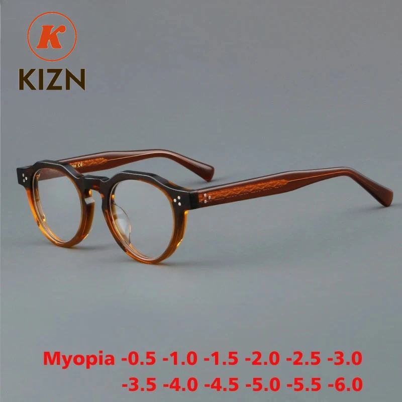 

KIZN Vintage Round Acetate Myopia Optical Spectacle Frames Women Fashion Glasses Men Custom Prescription Eyewear -0.50
