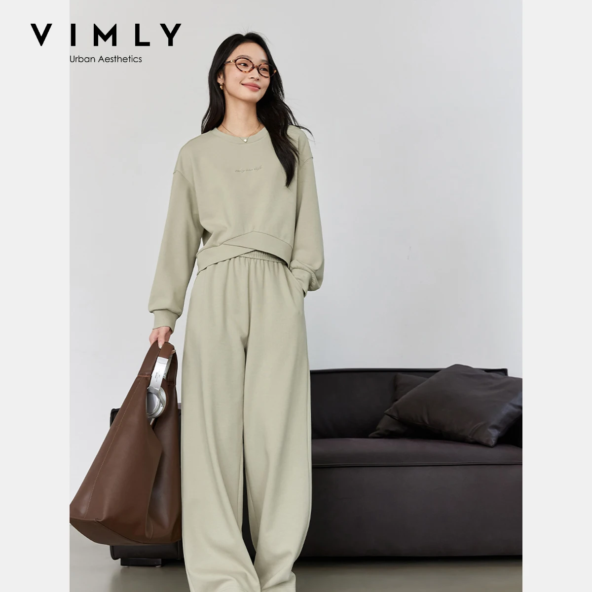 

VIMLY 2 Piece Casual Pant Sets Woman Outfits 2025 Pullover Sweatshirt Baggy Pants Lady New in Matching Set Female Clothes A0375