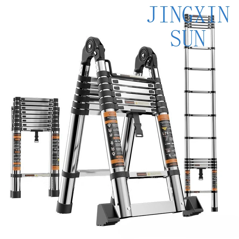 Stainless steel telescopic  multi-functional stacked  bamboo joint elevator telescopic ladder folding