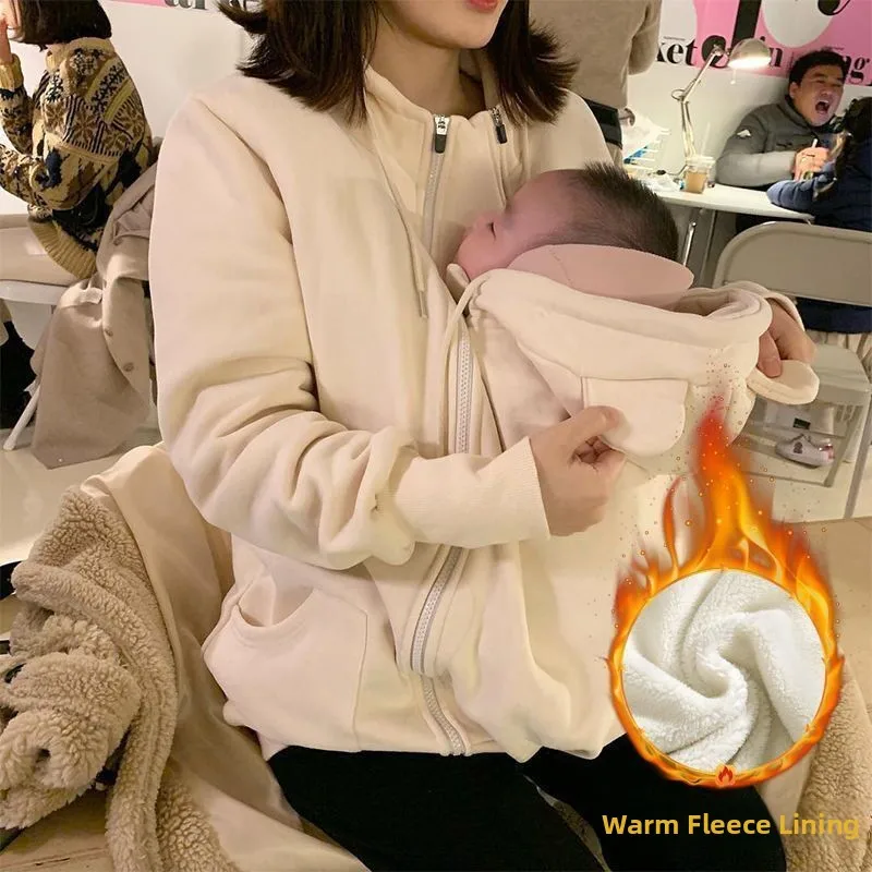 Canguru impressão pai filho rer quente hoodie masculino sle portador de bebê outerwear outono inverno poliéster mistura algodão fechamento com zíper