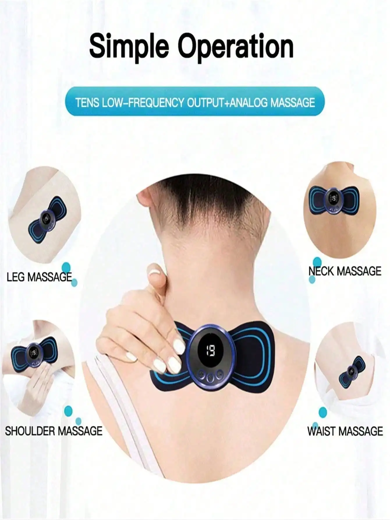

LCD Display EMS Neck Massage Electric Massager Cervical Neck Back Patch 8 Mode Pulse Muscle Stimulator