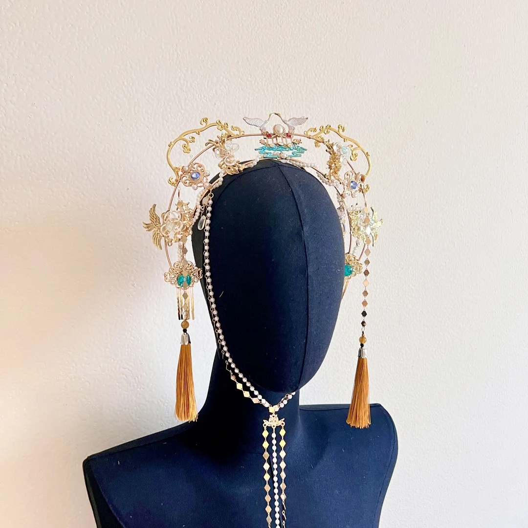 

New Handmade Wearing Flower Headdress Pearl Fake Headband Adult Jewelry Han Chinese Clothing Hair Accessories Ethnic Style