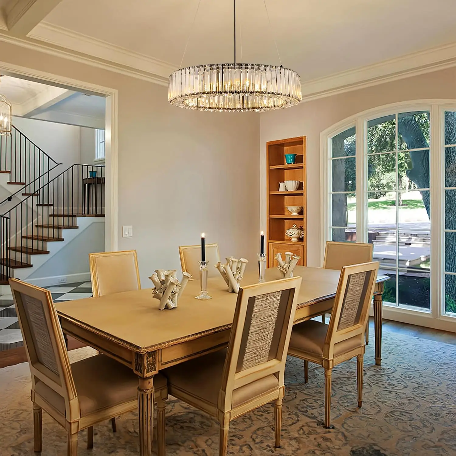 

2025 Современная круглая хрустальная люстра для прихожей, фойе, прихожей, кухонного стола, острова, черный барабан, подвесной светильник, подвесной светильник