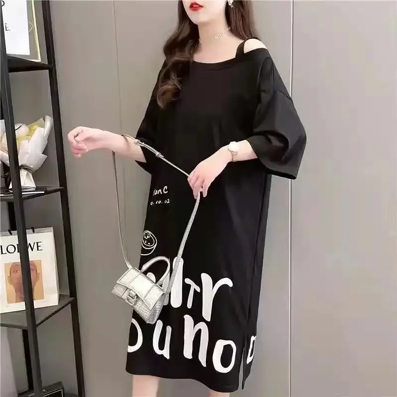 Women's Dress Clothing Black Female Dresses 2024 Letter Printing Red Midi X Sensual Sexy Korean Style Chic and Elegant Pretty G