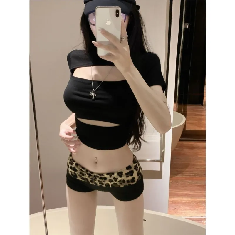 Casual broek met kleurblokken en luipaardprint voor dames A-lijn broek met lage taille Hot Girl Shorts Petite Lifting-broek