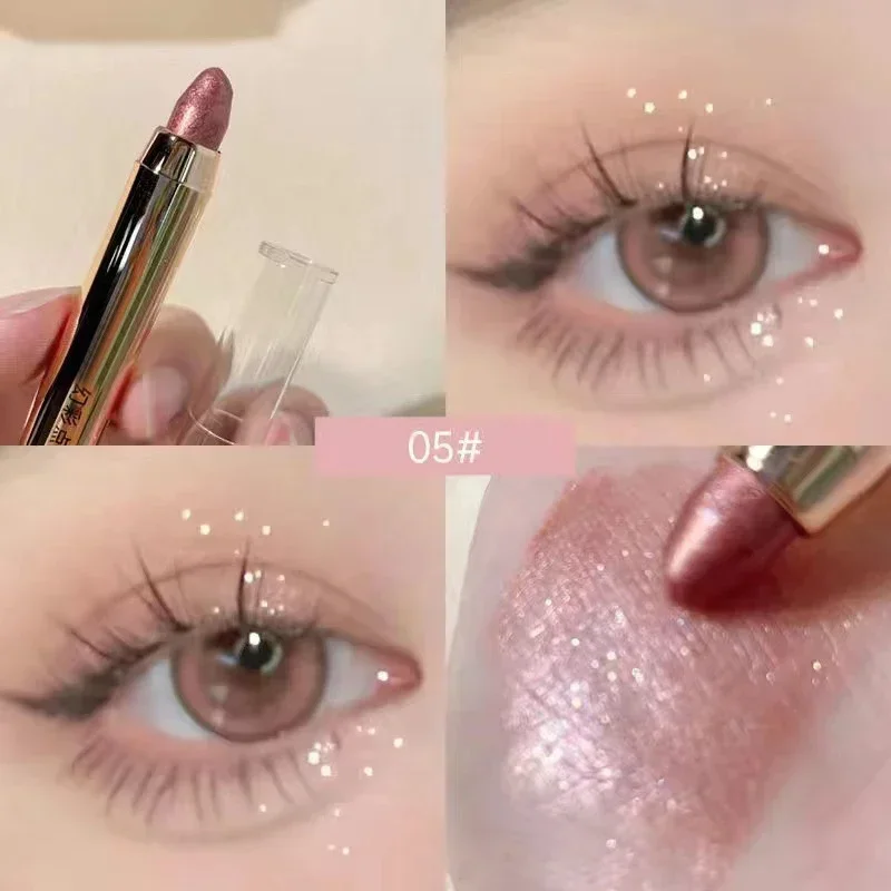 Barra de sombra de ojos con purpurina de doble punta, resistente al agua, nacarada, champán, oro, paleta de sombra de ojos, bolígrafo brillante, cosméticos, herramienta de maquillaje