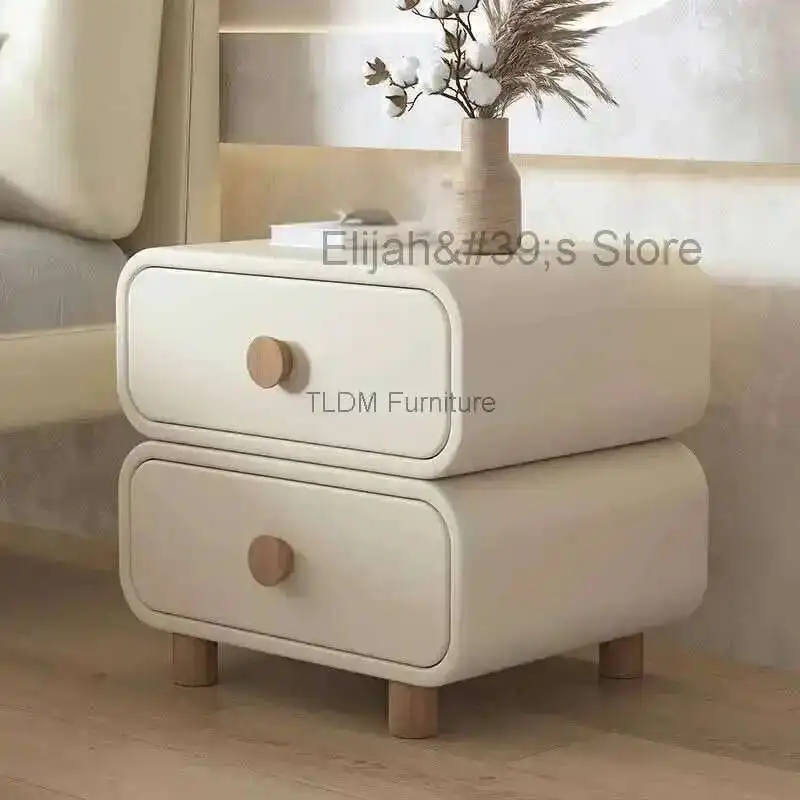 Bedroom Mini Nightstands Household Double Draw Storage Design Microfiber Leather Anti-Scratch Wear-Resistant Bedside Furniture