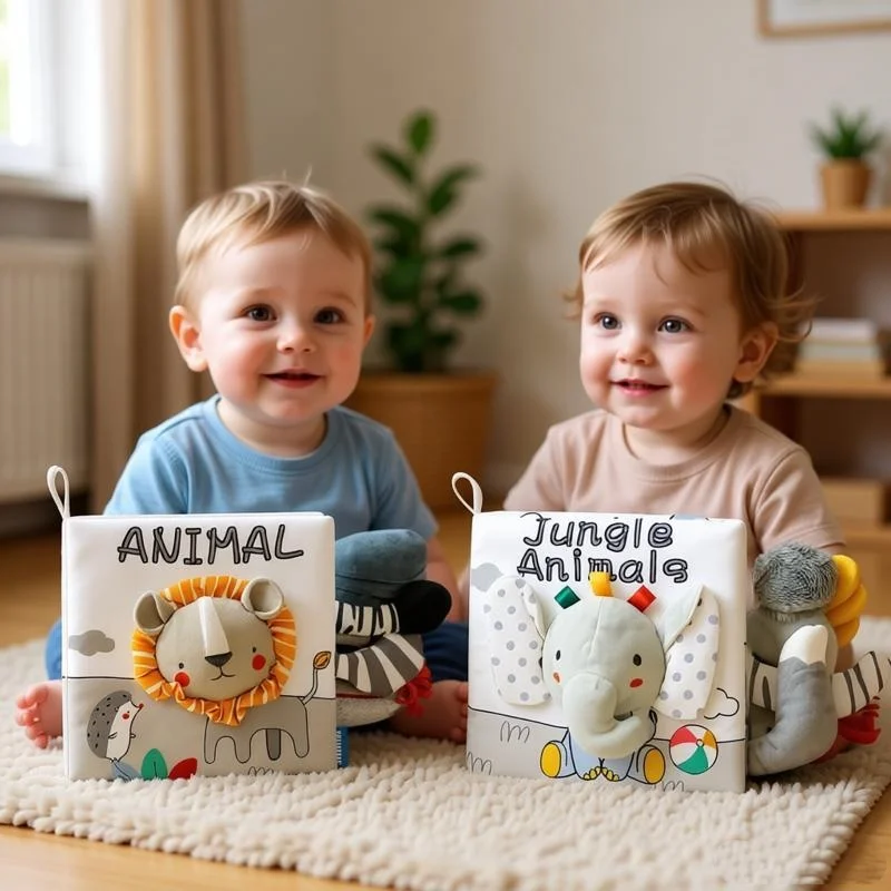 

Chewable Cloth Book for Babies 0-36M 3D Animal Tails Sensory Toy Teething Safe Early Educational Soft Book for Toddler Learning