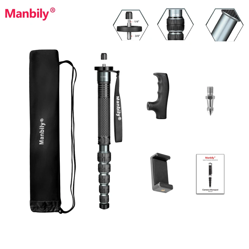 

Manbily 32mm Camera Monopod Walking Stick Aluminum A-666L Professional Travel Monopod For GoPro Nikon DSLR Max Load 33lbs/15KG