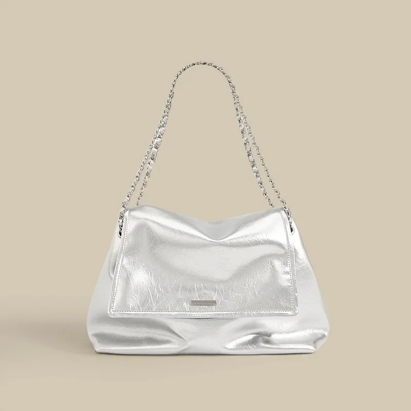 

Luxury Slouchy Chain Tote Bag for Women Genuine Palm Grain Leather Large Capacity Multiway Shoulder Crossbody Purse Fashion Bag