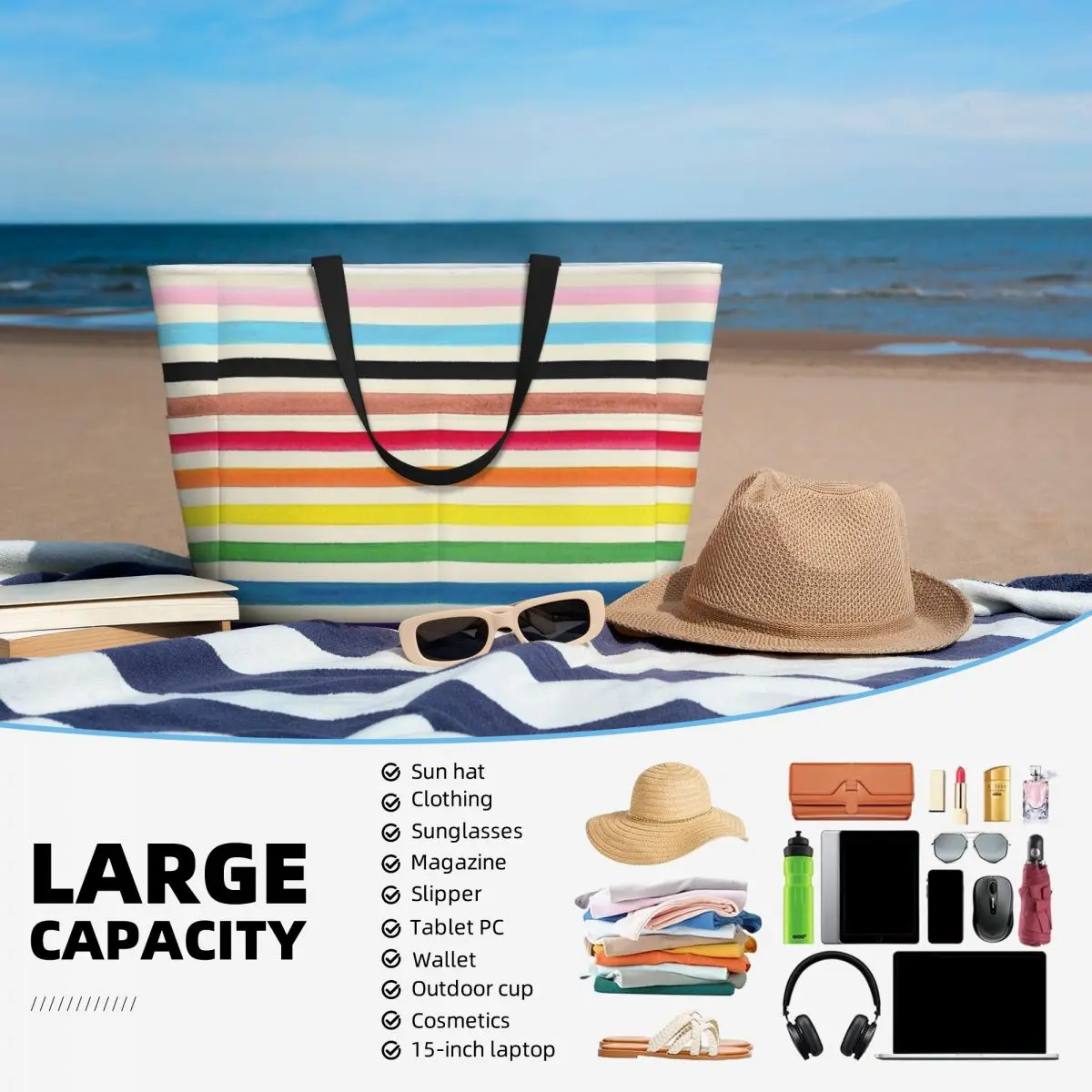 Tas traveling garis-garis pantai, tas Tote Bag, tas jinjing populer, tas hadiah ulang tahun olahraga praktis, pola multi-gaya