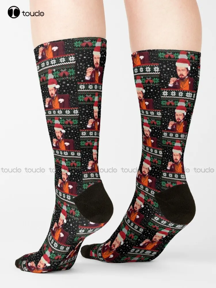 Leonardo Dicaprio Snow Is Falling All Around Me Dicaprio Drinking Meme - Ugly Sweater Have Yourself A Merry Leo Christmas Socks