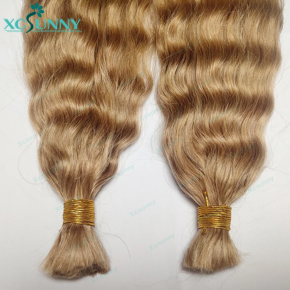 Bulk Human Hair For Braiding Blonde Color 27 and 30 Wet And Wavy Curly Human Braiding Hair Bundles No Weft Extensions